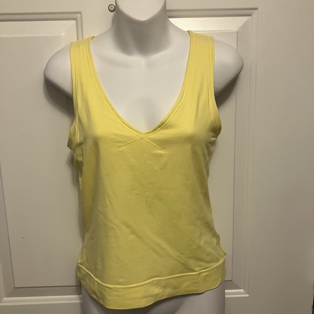 Chiemsee Women's S Small T-Shirt Tank Top Yellow V Neck 90s Vintage Rhinestone